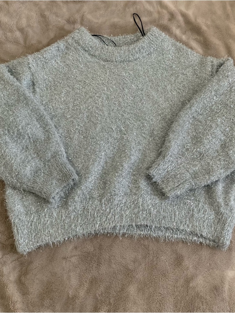 Soft Heather Gray Fuzzy Crewneck Sweater